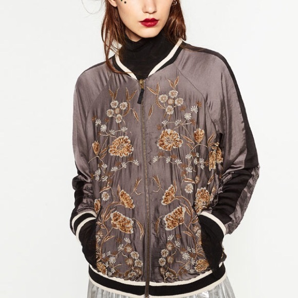 {ZARA} Beaded + Embroidered Satin Bomber Jacket - Picture 2 of 8